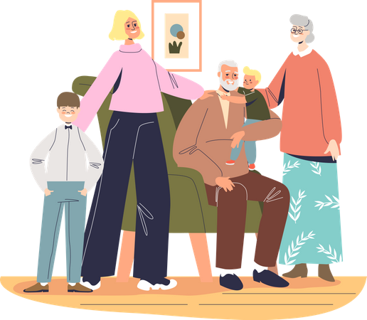 Grandparents with grandchildren Illustration