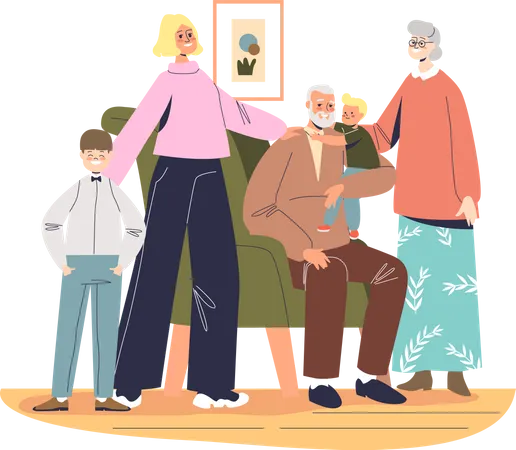 Grandparents with grandchildren Illustration