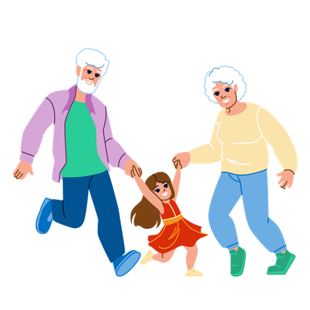 Grandparents with granddaughter  Illustration