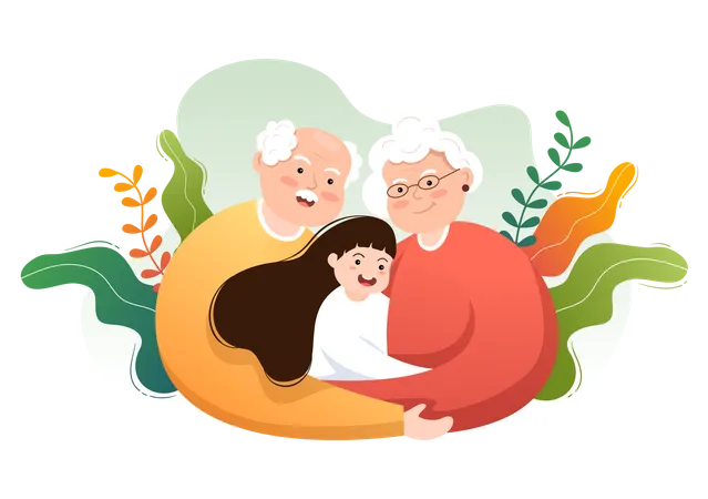 Grandparents with kids Illustration