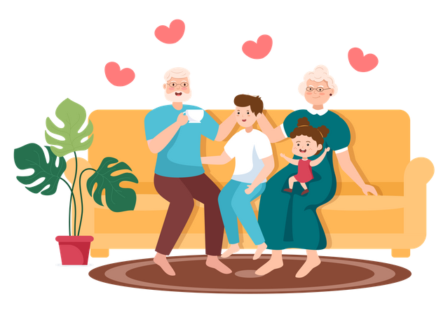 Grands-parents assis avec des enfants  Illustration