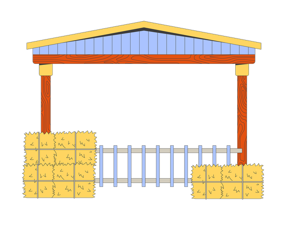 Grange pour bétail à la ferme  Illustration