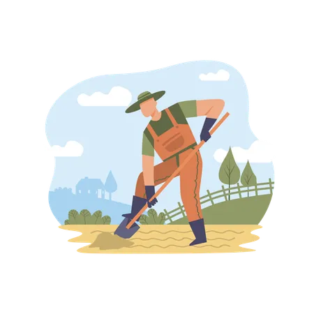 Granjero cavando hoyo  Ilustración