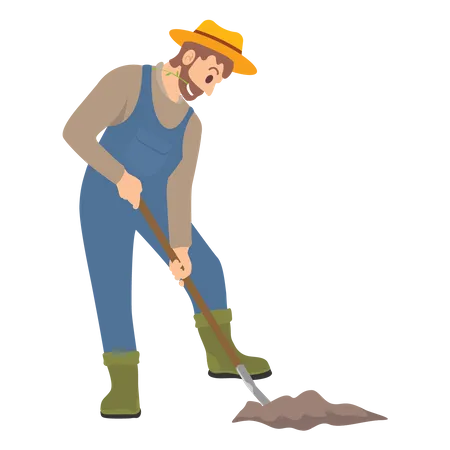 Granjero cavando hoyos con pala  Ilustración