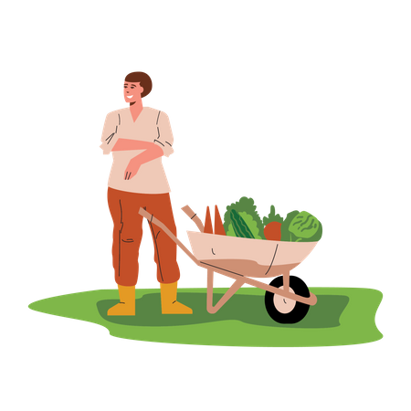 Agricultor con carro  Ilustración