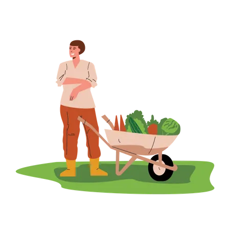 Agricultor con carro  Ilustración