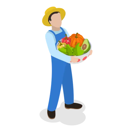 Granjero con cesta de verduras  Ilustración