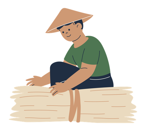 Agricultor con fardos de arroz  Ilustración