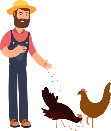 Granjero con gallina  Ilustración