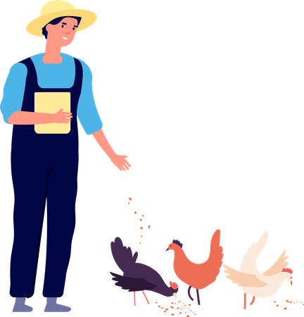 Granjero con gallina  Ilustración