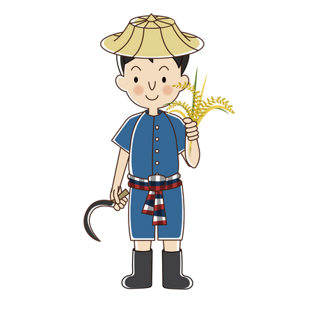 Agricultor con planta de arroz  Ilustración