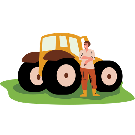 Granjero con tractor  Ilustración