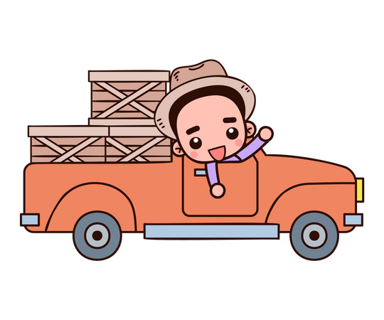 Granjero conduciendo camioneta agrícola  Ilustración