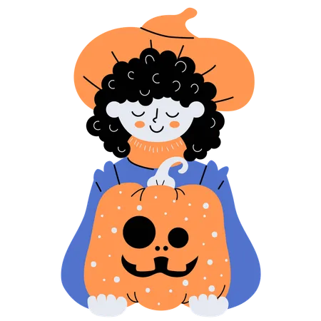 Granjero de Halloween con calabaza  Ilustración