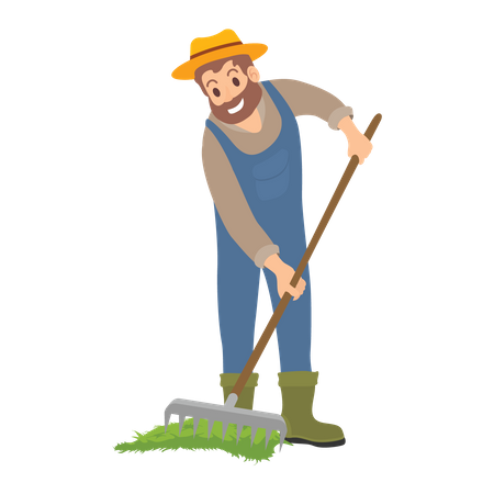 Agricultor desmalezando con un tenedor agrícola  Ilustración