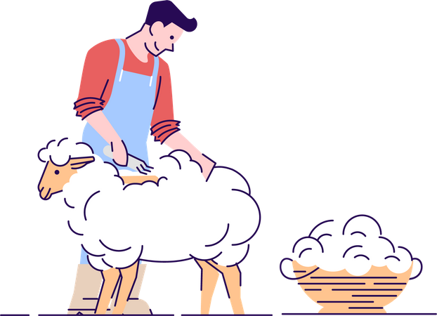 Granjero esquilando ovejas  Ilustración