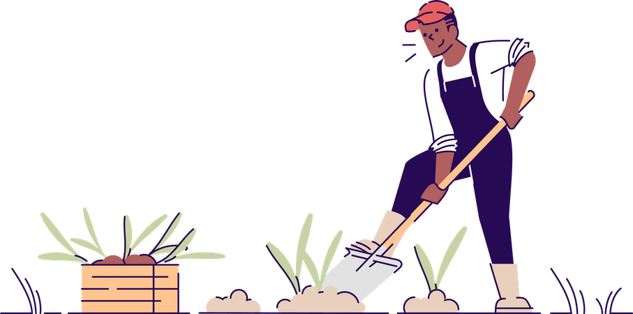 Agricultor desenterrando cultivos  Ilustración