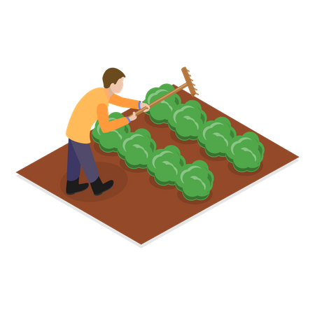 Agricultor trabajando en la granja  Ilustración