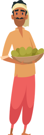 Granjero indio sosteniendo una cesta de frutas  Ilustración