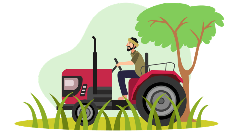 Agricultor indio conduciendo un tractor  Ilustración