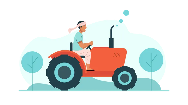 Agricultor indio conduciendo un tractor  Ilustración