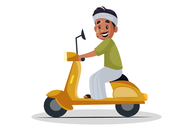 Granjero montando scooter  Ilustración