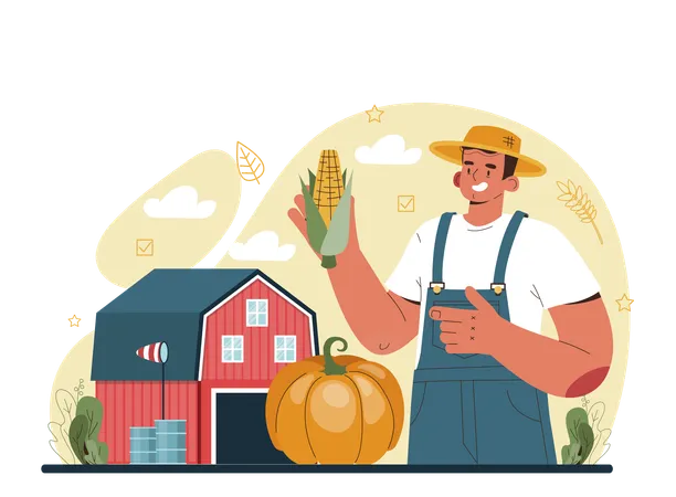 Agricultor obteniendo idea agrícola  Ilustración