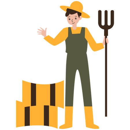 Agricultor recogiendo pajar  Ilustración