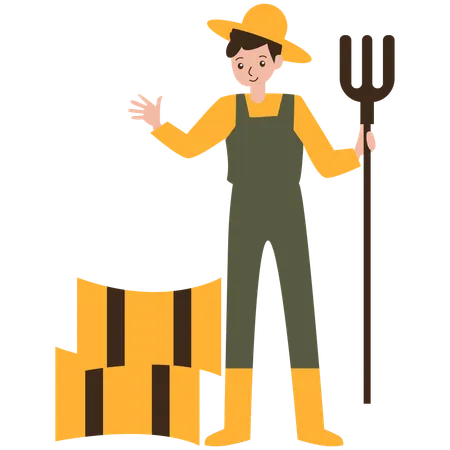 Agricultor recogiendo pajar  Ilustración