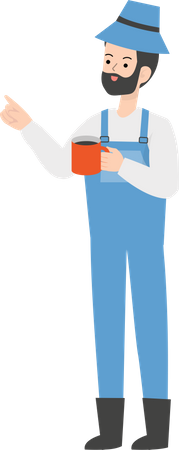 Granjero sosteniendo una taza de café  Ilustración