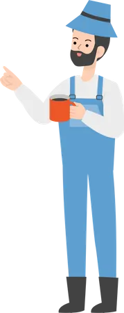 Granjero sosteniendo una taza de café  Ilustración