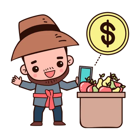 Granjero vendiendo fruta en línea  Ilustración