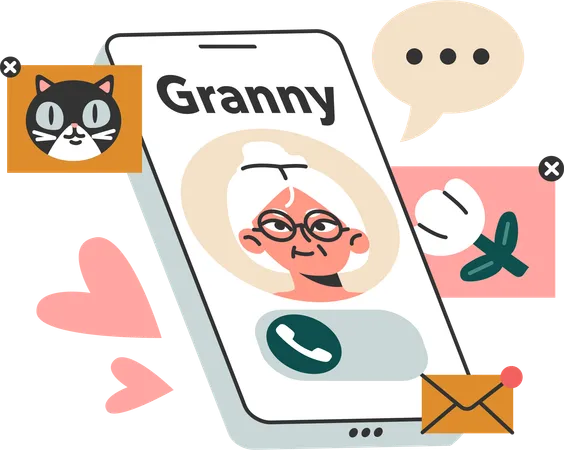 Granny call on mobile  イラスト