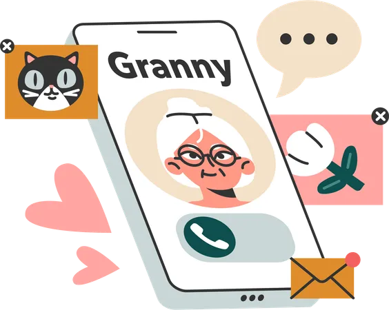 Granny call on mobile  Illustration