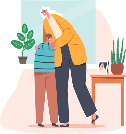 Granny Comforting Grandson Illustration