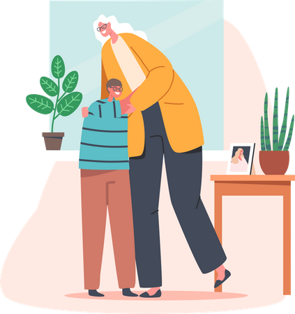 Granny Comforting Grandson  Illustration