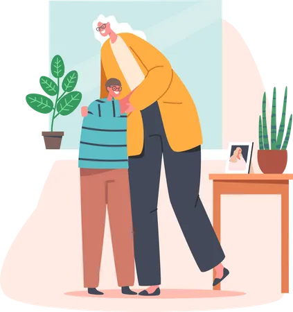 Granny Comforting Grandson  Illustration