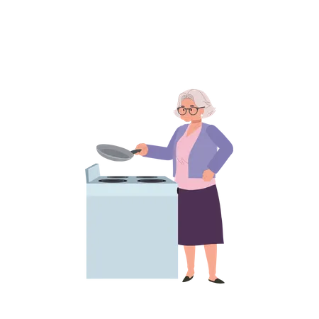 Granny Cooking Traditional Homemade Meals on Stove  Illustration