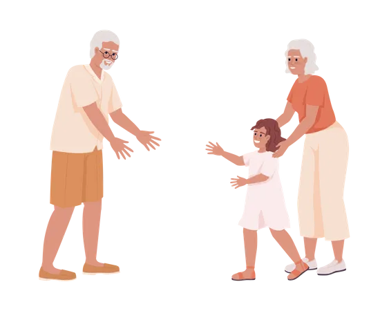 Granny introducing granddaughter to grandpa Illustration