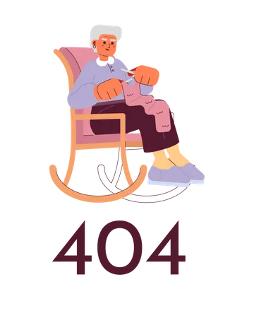 Granny Knitting Vector Empty State Illustration Editable 404 Not Found For UX UI Design Grandmother In Rocking Chair Isolated Flat Cartoon Character On White Error Flash Message For Website App Illustration