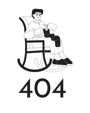Granny Knitting Vector Bw Empty State Illustration Editable 404 Not Found Page For UX UI Design Grandmother In Rocking Chair Isolated Flat Monochromatic Character On White Error Flash Message Illustration