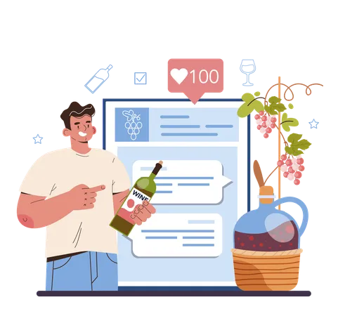 Wine Maker Online Service Or Platform Grape Wine Aging In A Wood Barrel Wine Factory Production Online Forum Flat Vector Illustration Illustration