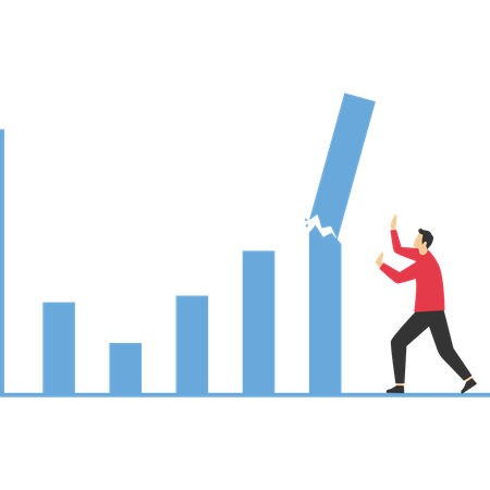 Graph breaks down and falls on the businessman  Illustration