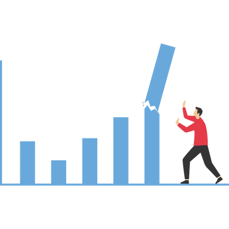 Graph breaks down and falls on the businessman  Illustration