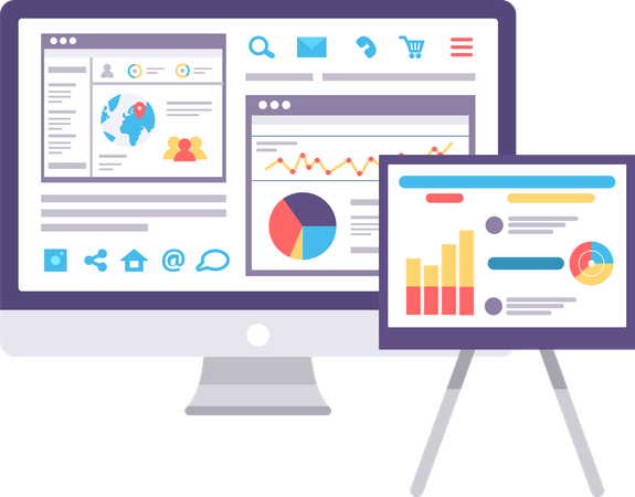 Graph Report and Social Network in Computer  Illustration