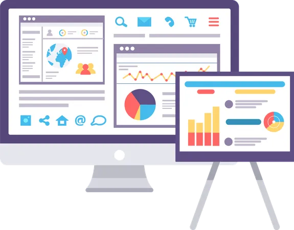 Graph Report and Social Network in Computer  Illustration