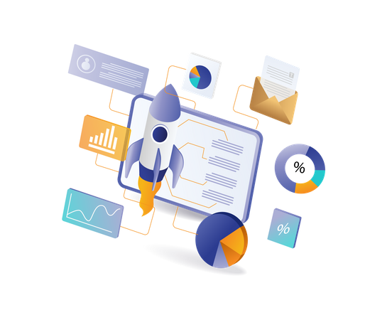 Graphic analytical diagnostic launching a rocket  Illustration