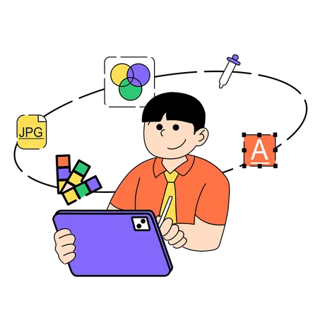 Graphic Designer doing designing on tablet  Illustration