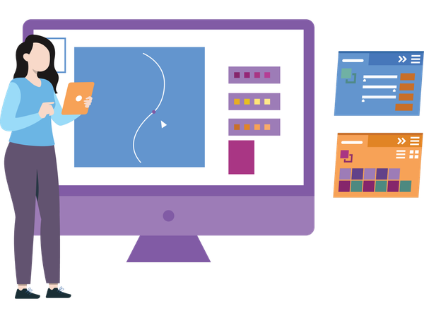 Graphic designer making online design  Illustration