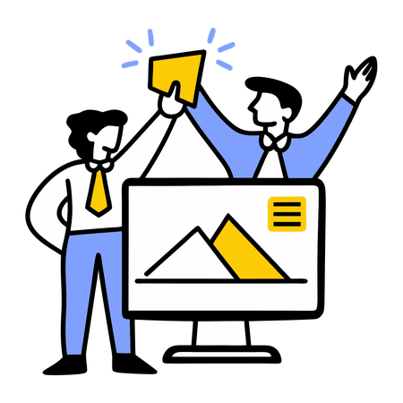 Graphic designer showing website design  Illustration